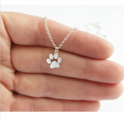 Silver Choker Necklace Women Dogs Paws Print Necklace